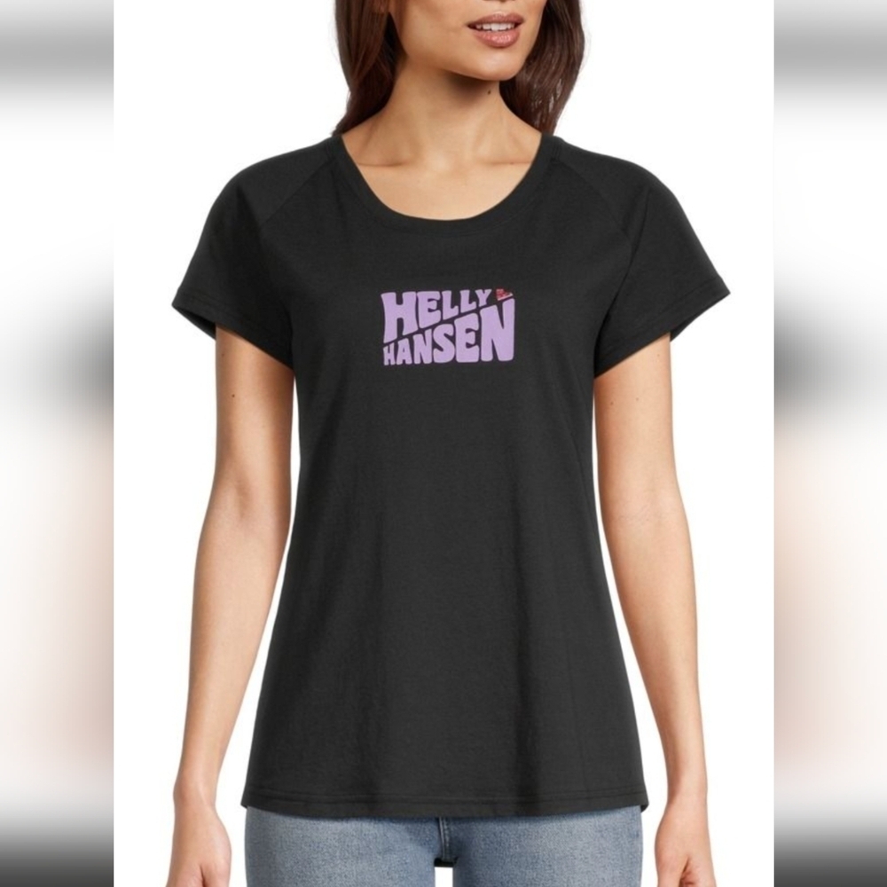 New Helly Hansen Black & Purple V Neck T-Shirt Short Sleeve WOMEN'S XL